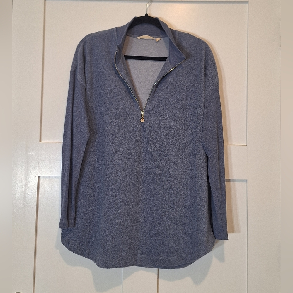 Soft Surroundings Adalyn Sherpa Fleece 1/2 Zip Pullover Size Large Blue